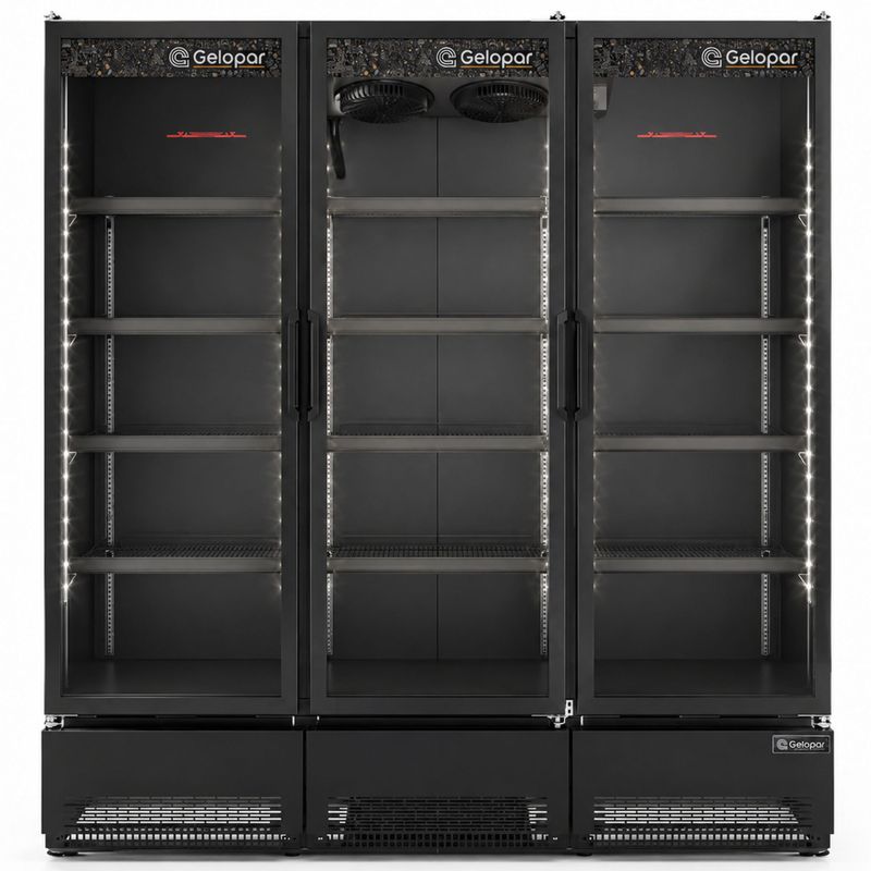 BALCAO-REFRIGERADO-VERTICAL-FRIOS-E-LATICINIOS-GCVR-1450CB-TODO-PRETO-3-PORTAS-220V---GELOPAR