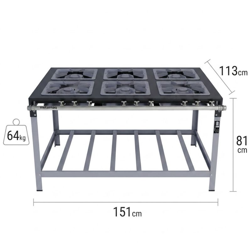 FOGAO-6-BOCAS-40X40CM-GAS-GLP-BAIXA-PRESSAO-PERFIL-9CM-DE-PE---METALMAQ
