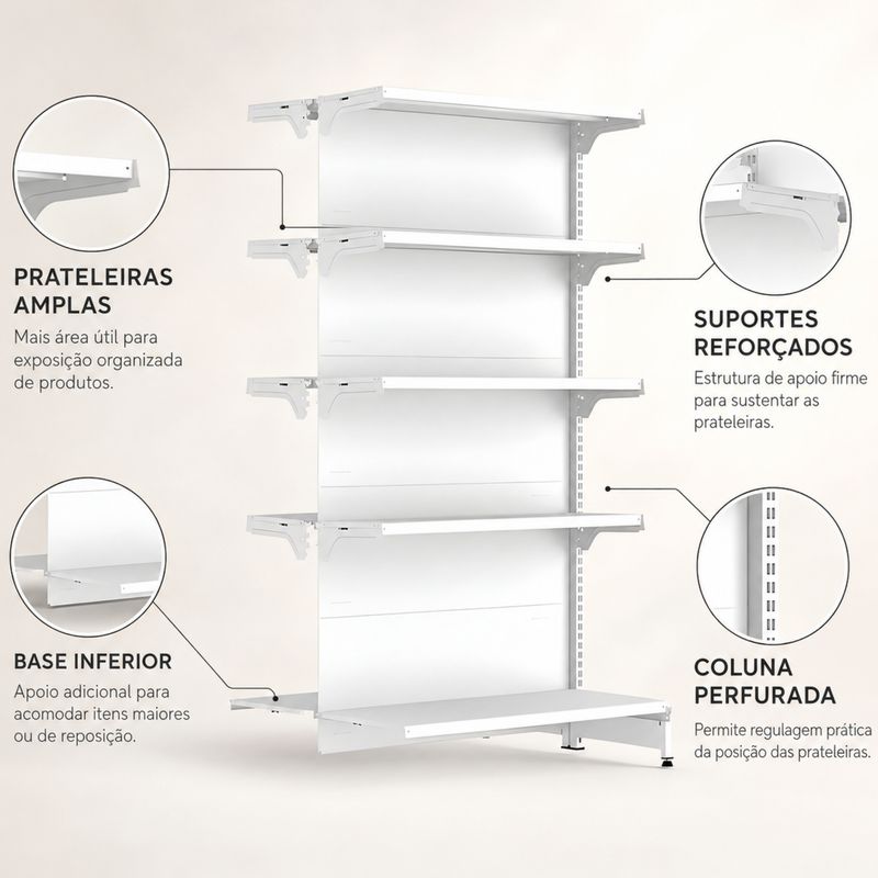 GONDOLA-CENTRO-CONTINUACAO-170X90-4-BANDEJAS-60CM---BASE-80CM-BRANCO---AMAPA
