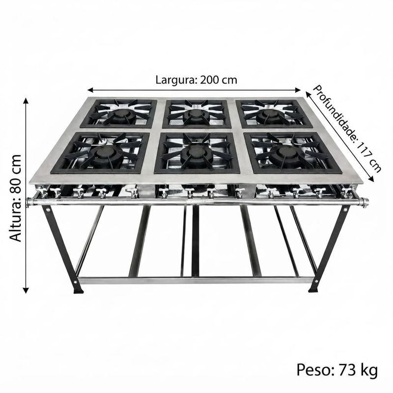 FOGAO-6-BOCAS-40X40-GOLD-CFZG-158-INOX-GAS-GLP-BAIXA-PRESSAO-PERFIL-10CM-DE-PE---CEFAZ