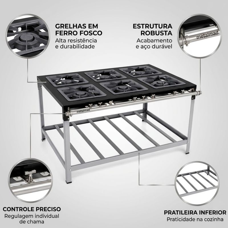 FOGAO-6-BOCAS-40X40CM-GAS-GLP-BAIXA-PRESSAO-PERFIL-65CM-DE-PE---METALMAQ