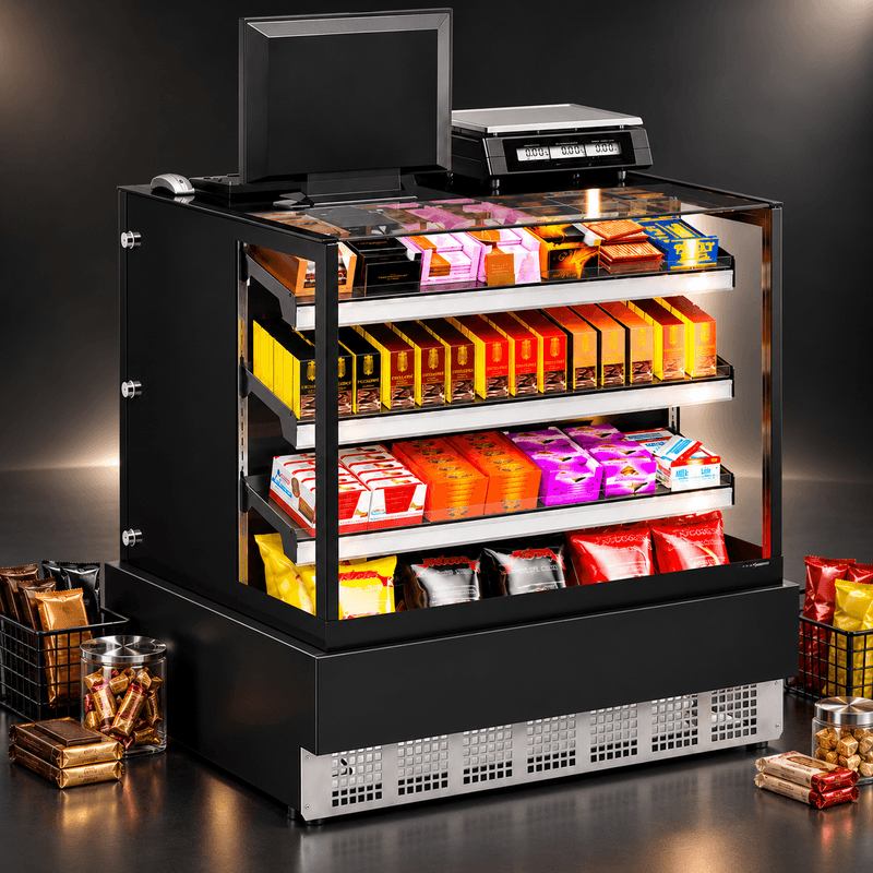 VITRINE-NEUTRA-CAIXA-ABERTA-MGEX-100-PRETO-CONVENIENCIA-BIVOLT---GELOPAR