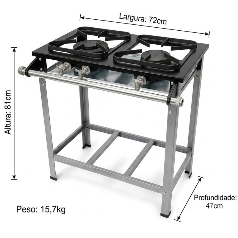 FOGAO-2-BOCAS-30X30CM-GAS-DE-COZINHA-BAIXA-PRESSAO-PERFIL-5CM-DE-PE---METALMAQ