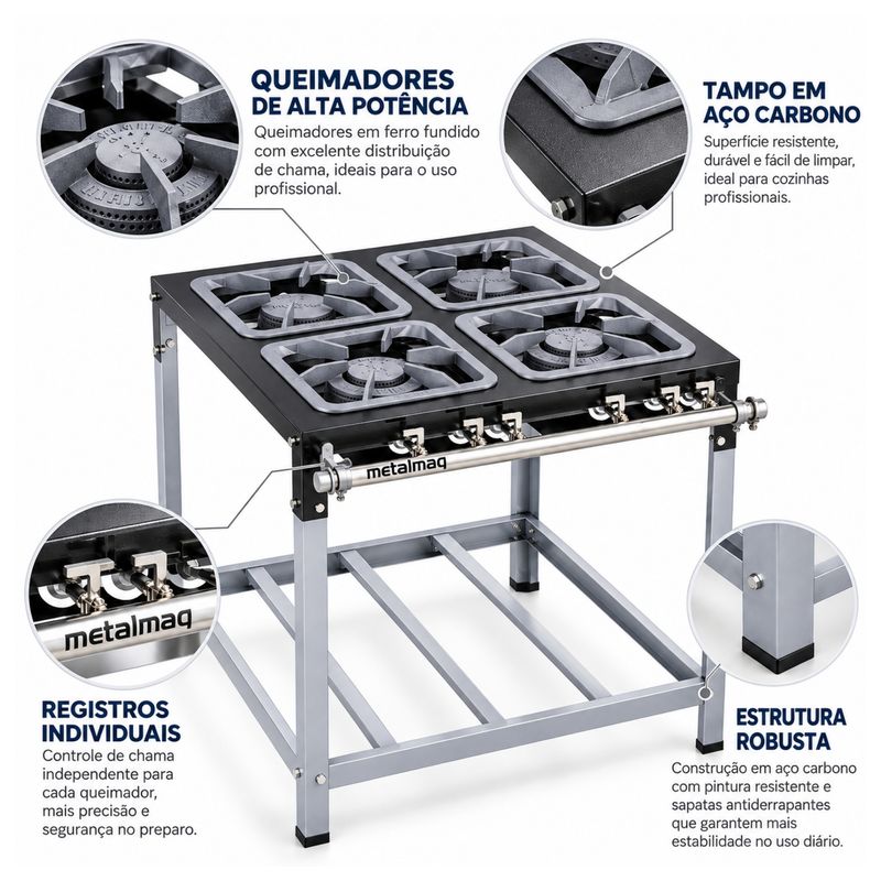 FOGAO-4-BOCAS-30X30CM-GAS-NATURAL-BAIXA-PRESSAO-PERFIL-65CM---METALMAQ