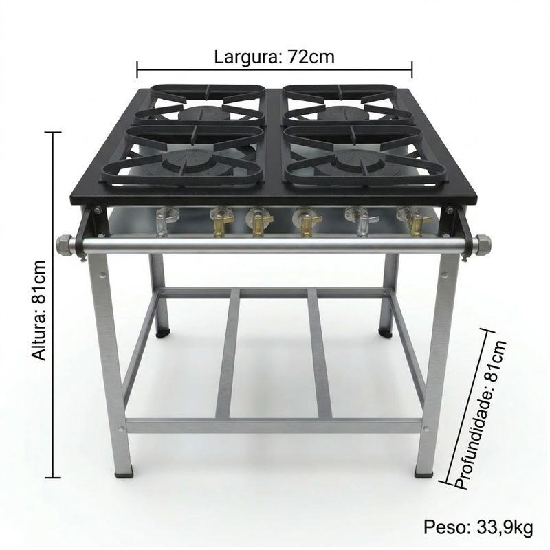 FOGAO-4-BOCAS-30X30CM-GAS-GLP-BAIXA-PRESSAO-PERFIL-5CM-DE-PE---METALMAQ