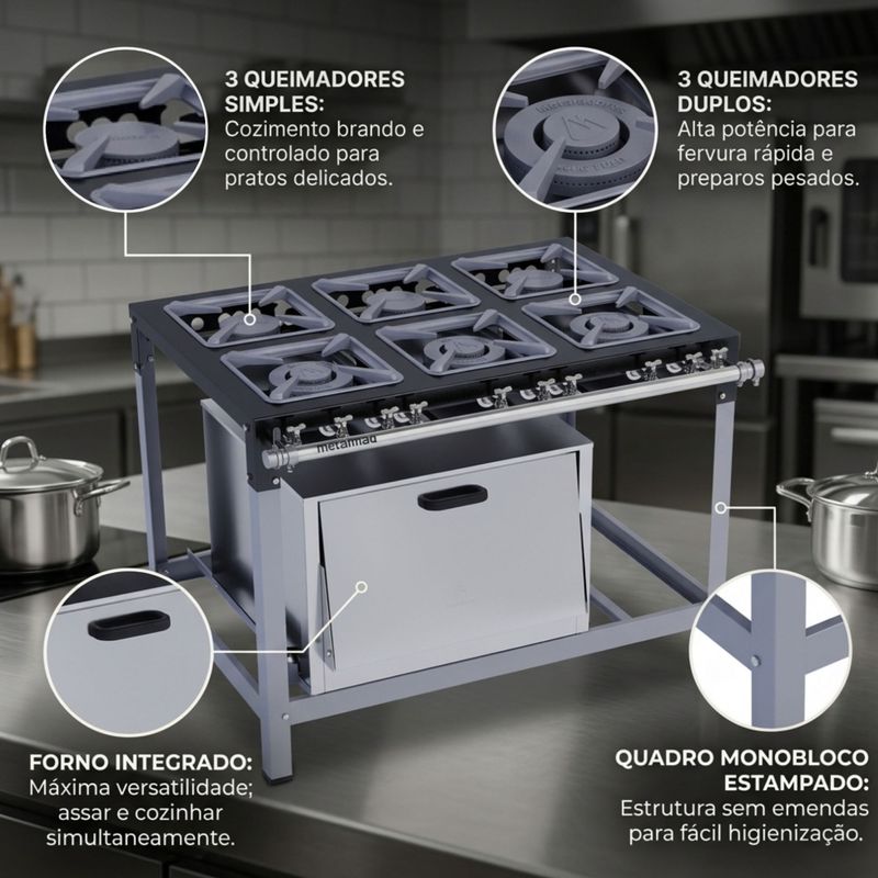 FOGAO-6-BOCAS-M-19-PREMIUM-30X30CM-GAS-DE-COZINHA-BAIXA-PRESSAO-PERFIL-65CM-COM-FORNO---METALMAQ