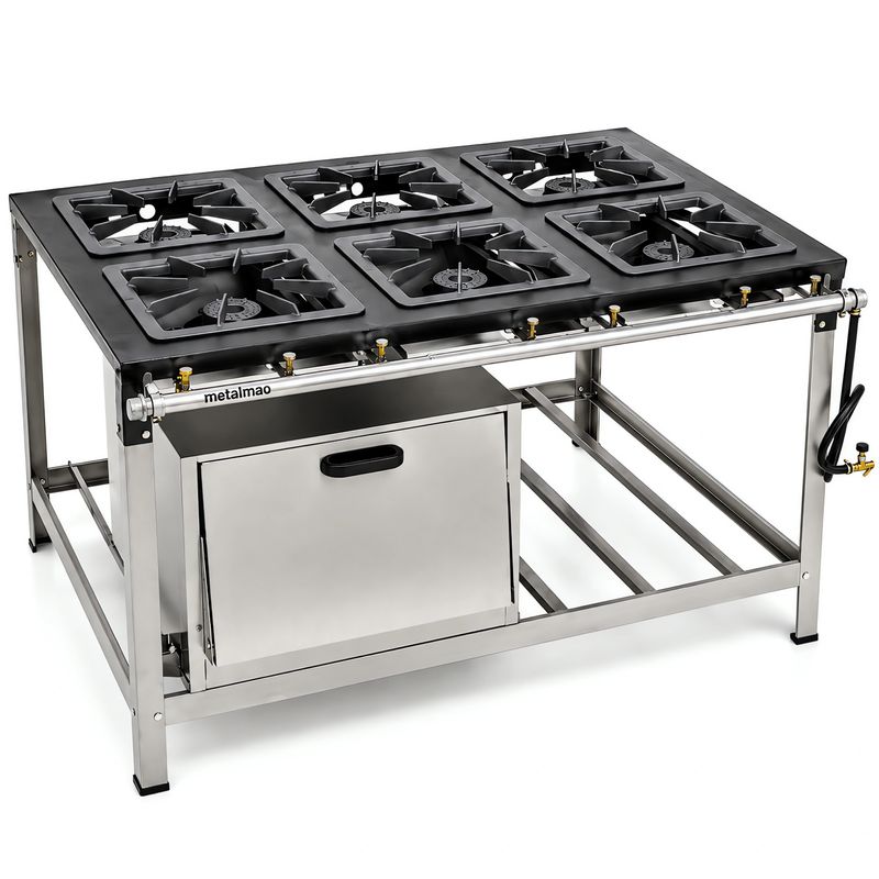 FOGAO-6-BOCAS-40X40CM-GAS-DE-COZINHA-BAIXA-PRESSAO-PERFIL-9CM-FORNO---METALMAQ