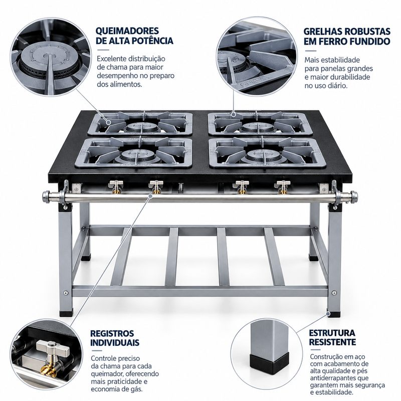 FOGAO-4-BOCAS-40X40CM-GAS-DE-COZINHA-BAIXA-PRESSAO-PERFIL-9CM---METALMAQ