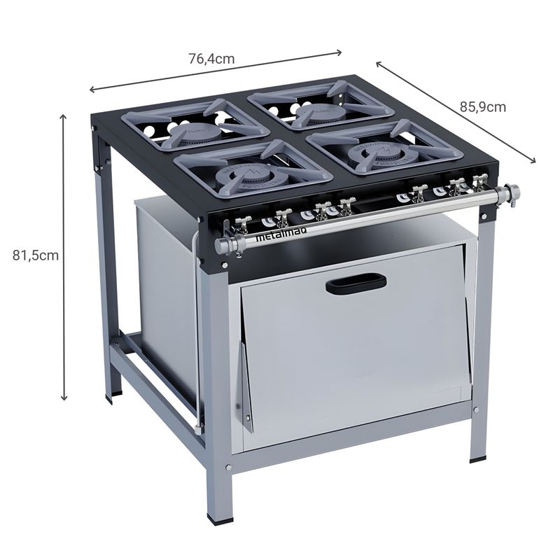 FOGAO-4-BOCAS-30X30-GAS-DE-COZINHA-BAIXA-PRESSAO-PERFIL-65CM-COM-FORNO---METALMAQ