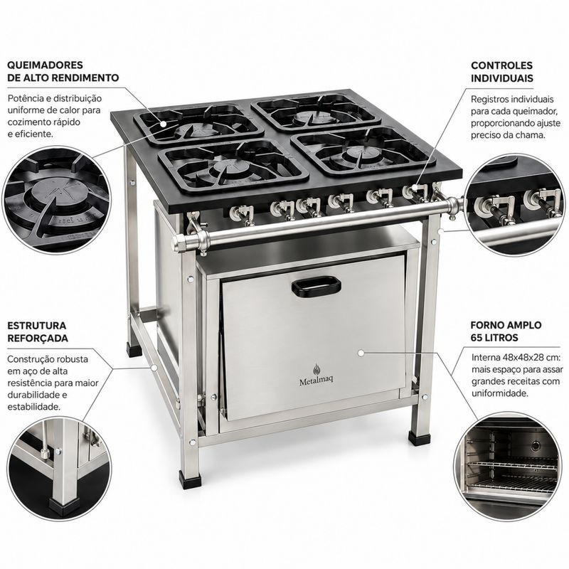 FOGAO-4-BOCAS-30X30CM-GAS-DE-COZINHA-BAIXA-PRESSAO-PERFIL-65CM-COM-FORNO---METALMAQ